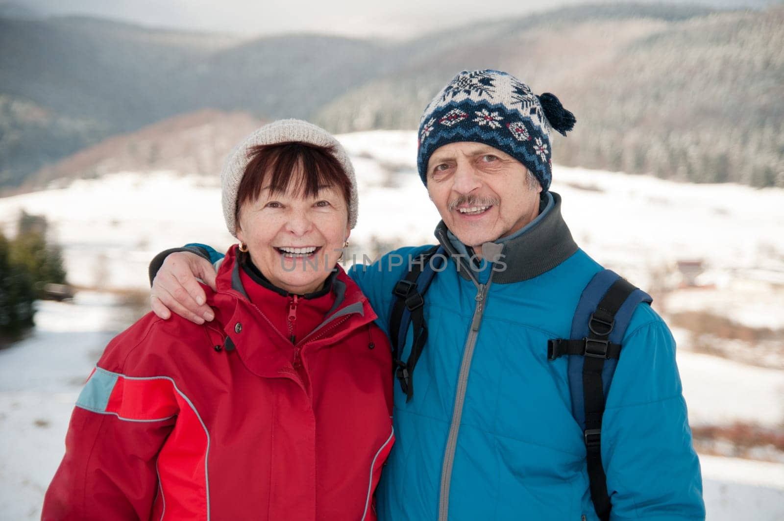 Portrait of senior retired couple in winter
