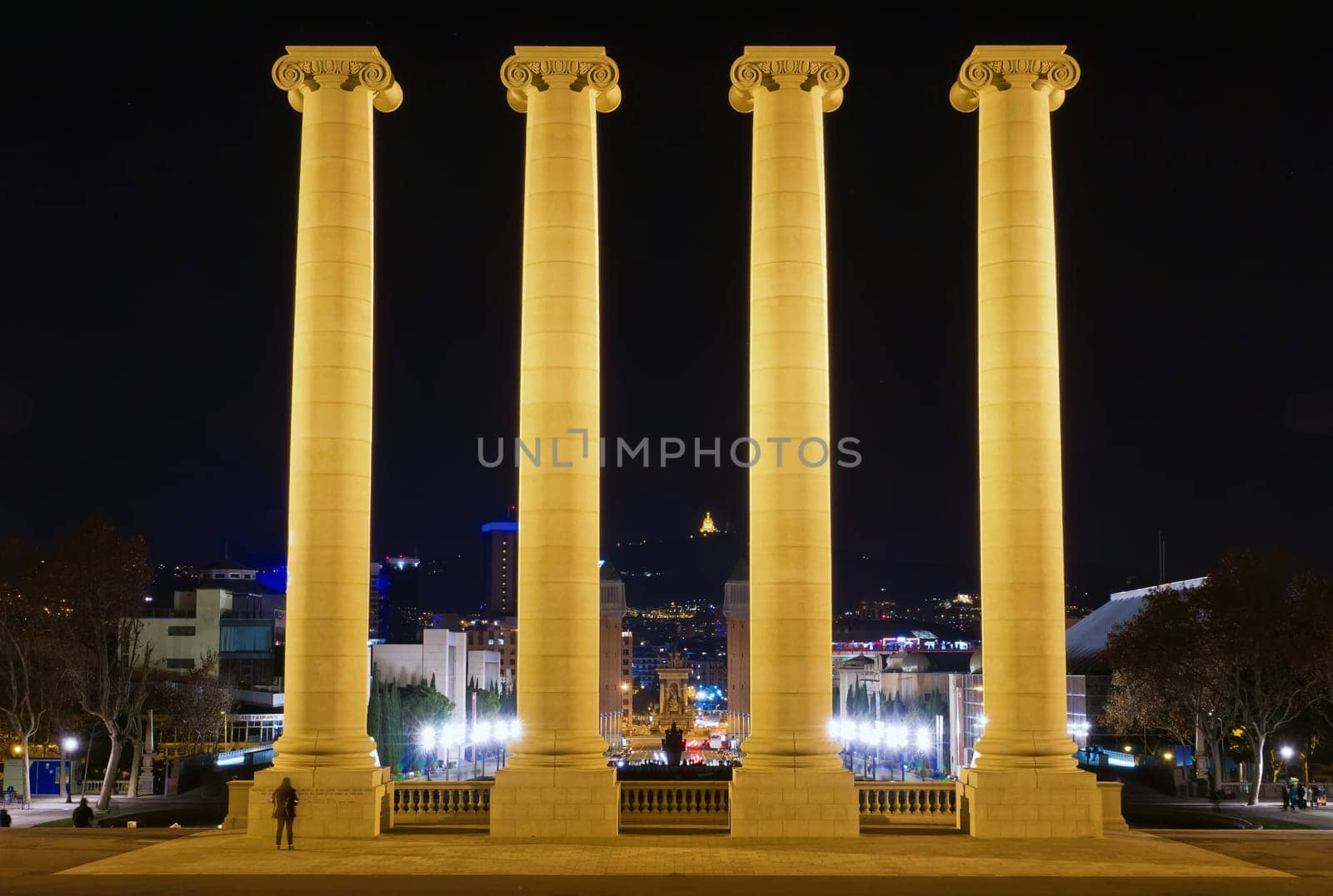 Columns on the Placa De Espanya, the National Museum in Barcelona. Spain
