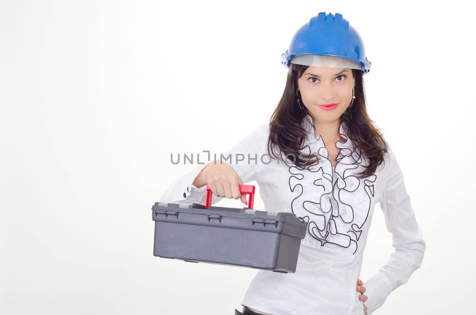 Young business woman chooses the proper tool