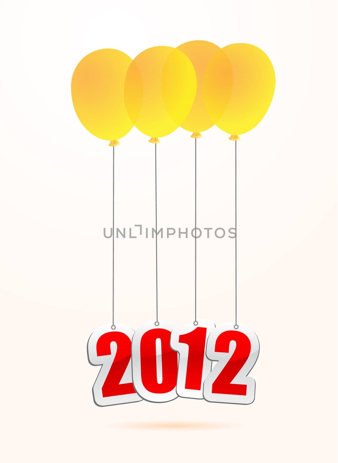 vector illustrations of new year greetings for 2012, hanging on balloons.