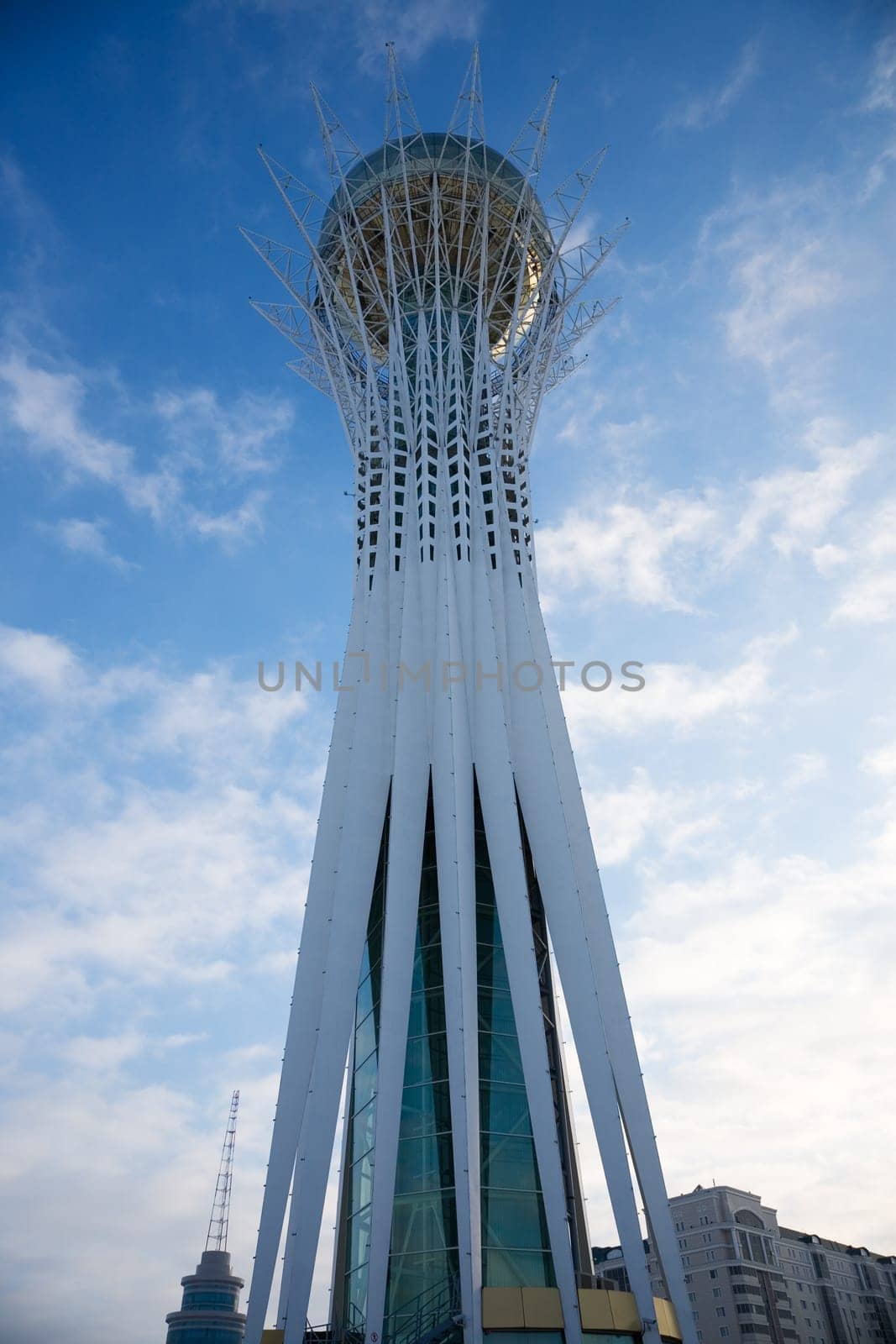 Baiterek landmark, symbol of Astana, capital of Kazakhstan. Wide angle lens.