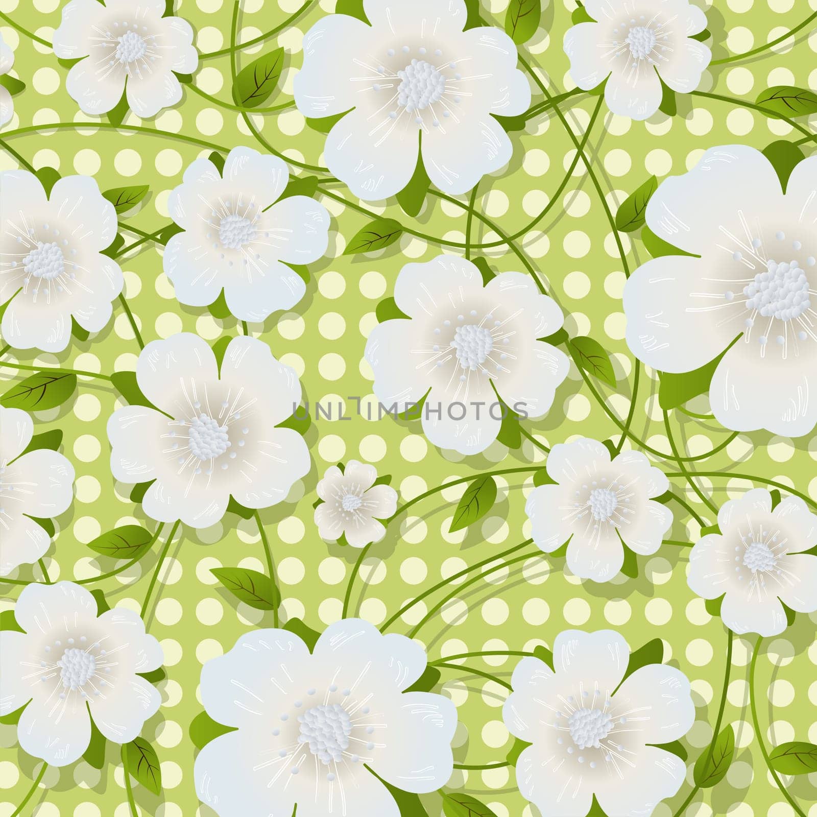 Green floral design, abstract background with stylized flowers and leaves.