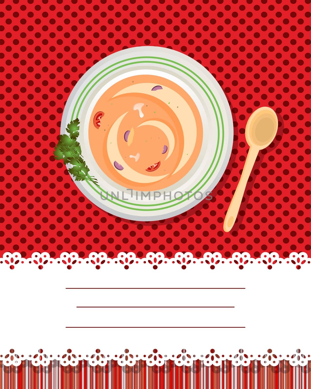 Soup and text label, decorative card with room for text.