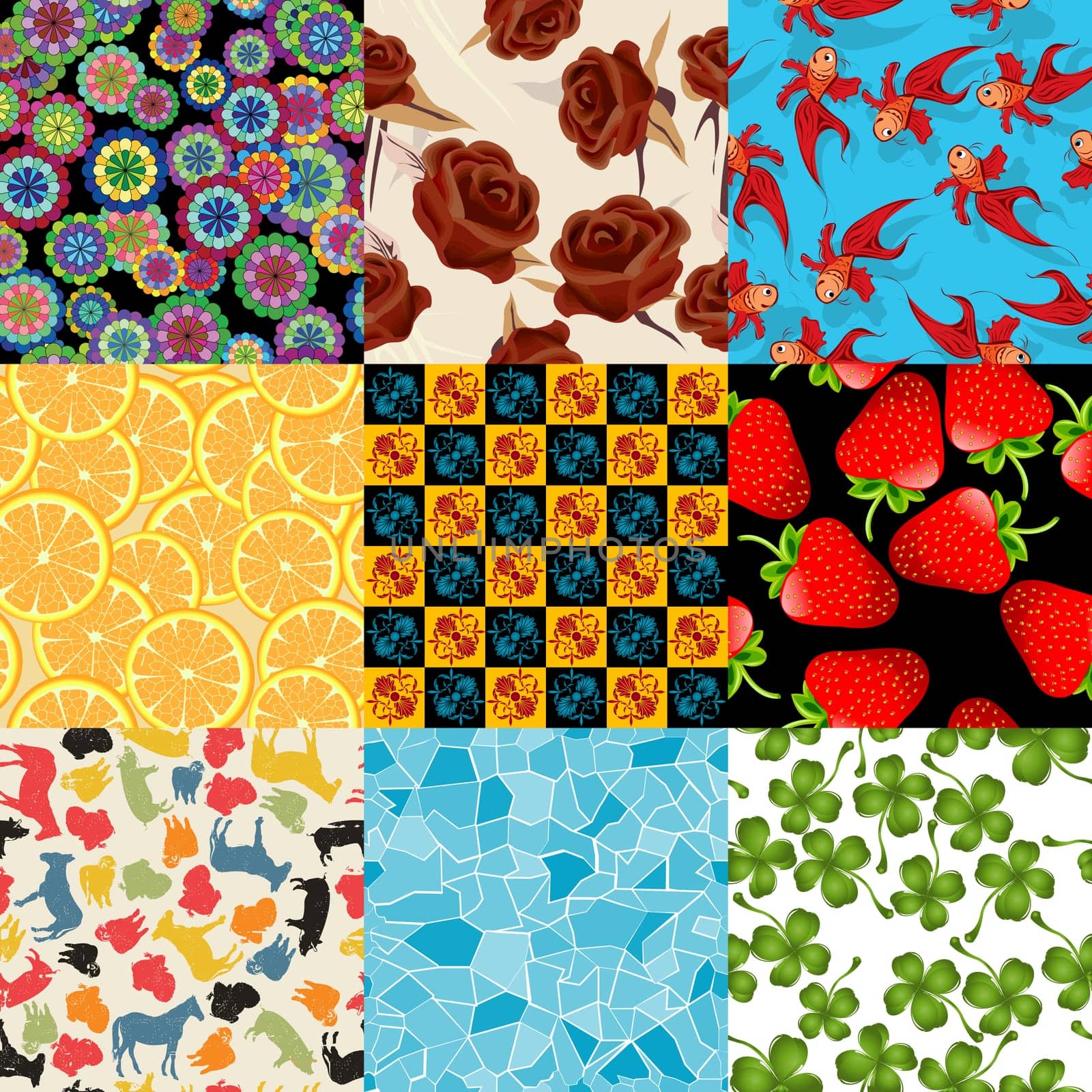 Seamless pattern set, isolated and grouped backgrounds.