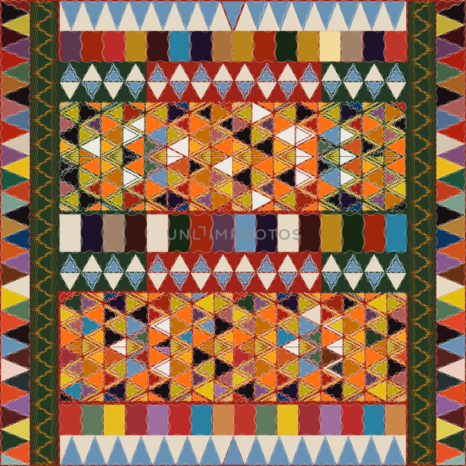 Ethnic pattern with multicolored elements, abstract art.