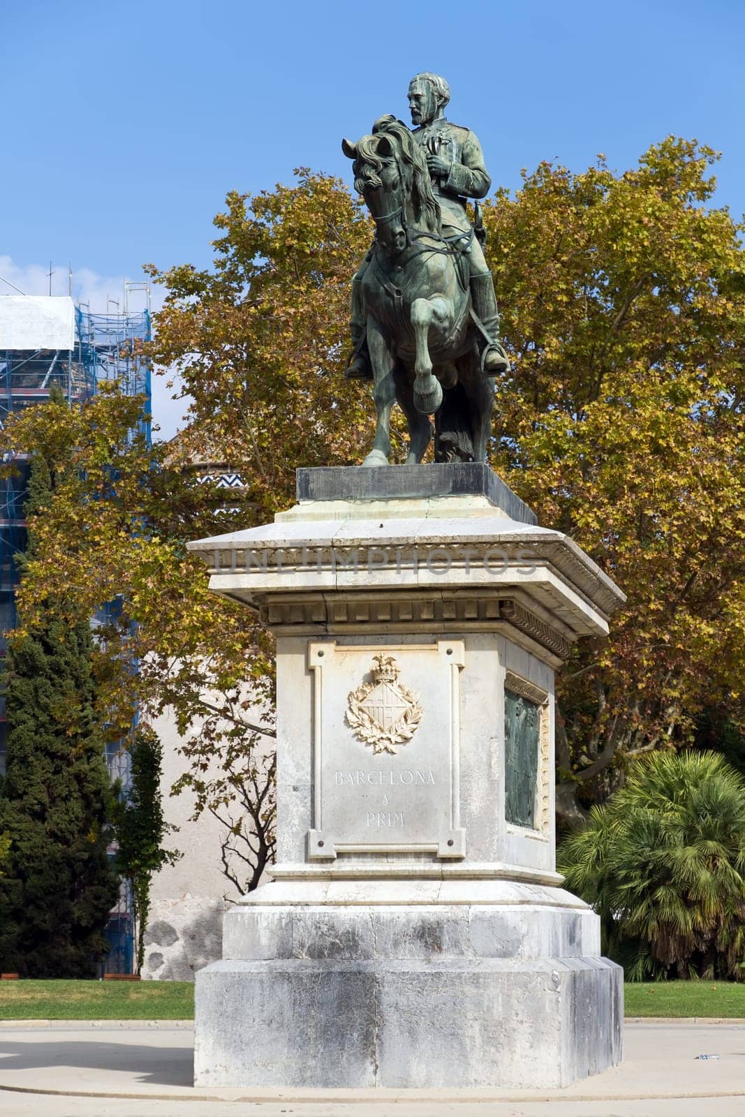 The statue of General Prim in Parc de la Ciutadella in Barcelona