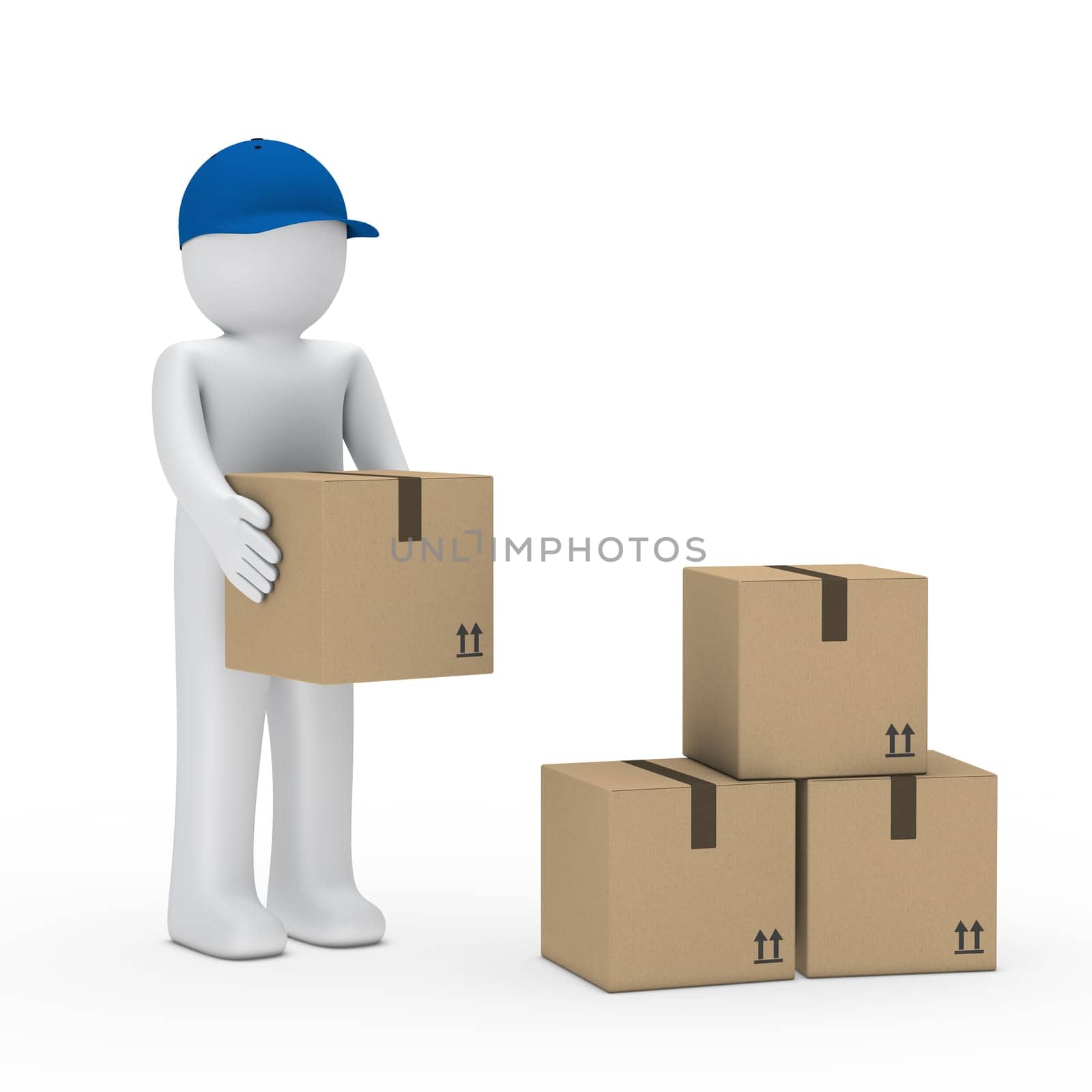 Man with blue cap stack brown package