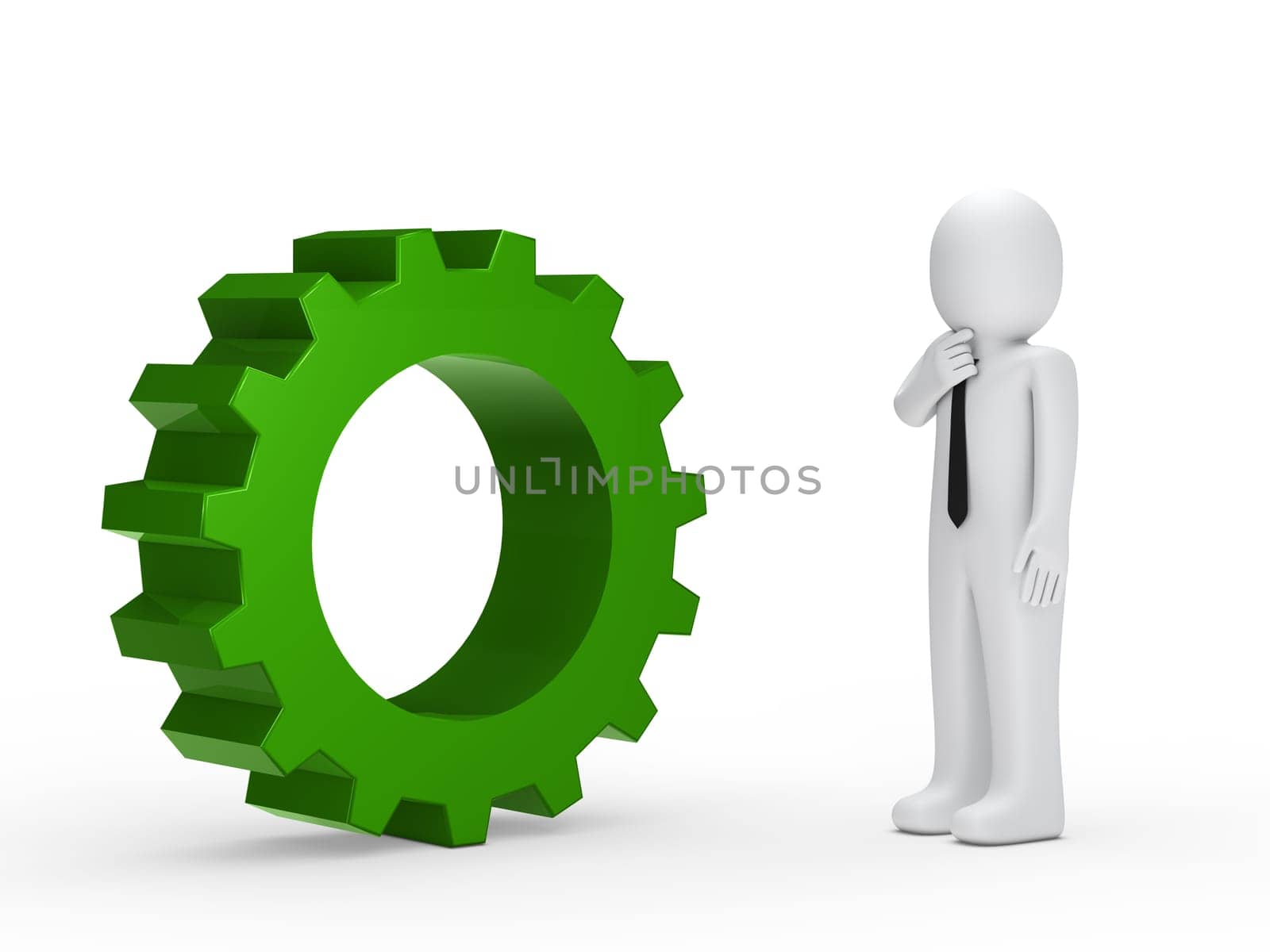 Business man with tie green mechanical gear