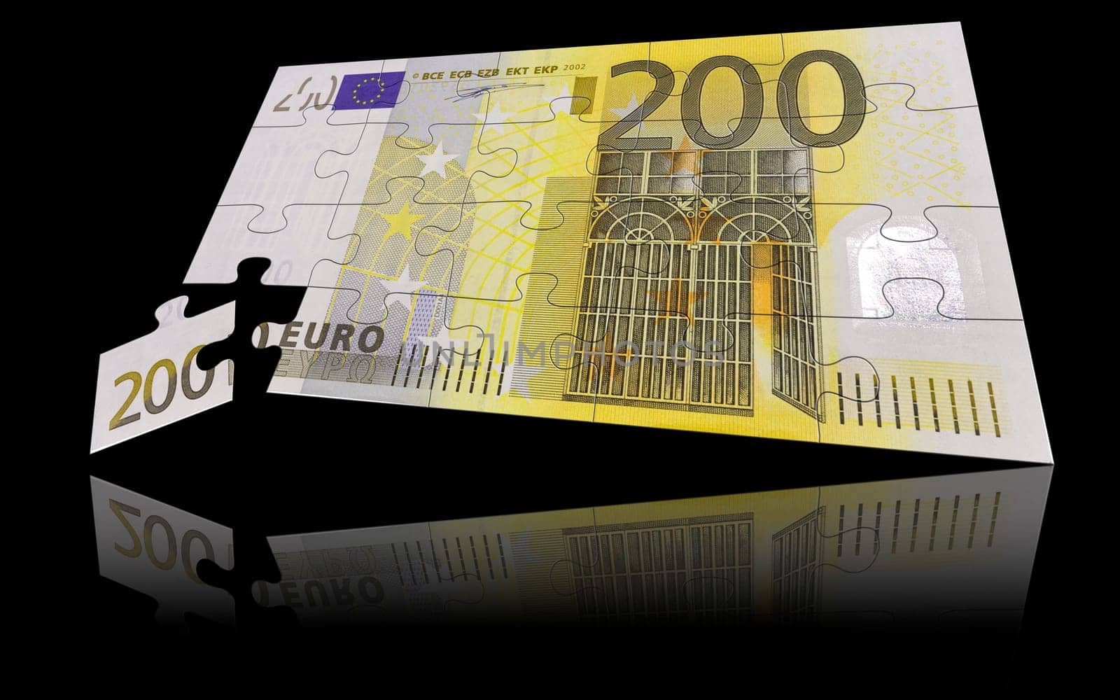 200 Euro banknote as a puzzle