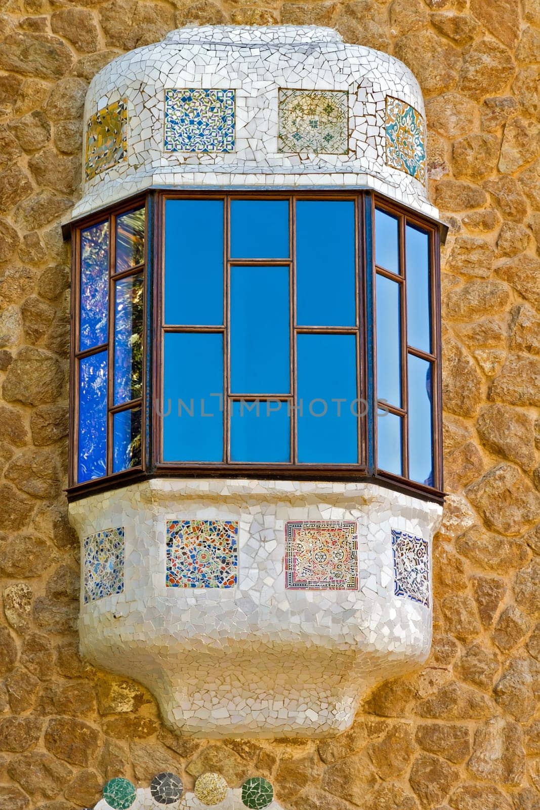 Window in the building designed by Antoni Gaudi, Barcelona Spain
