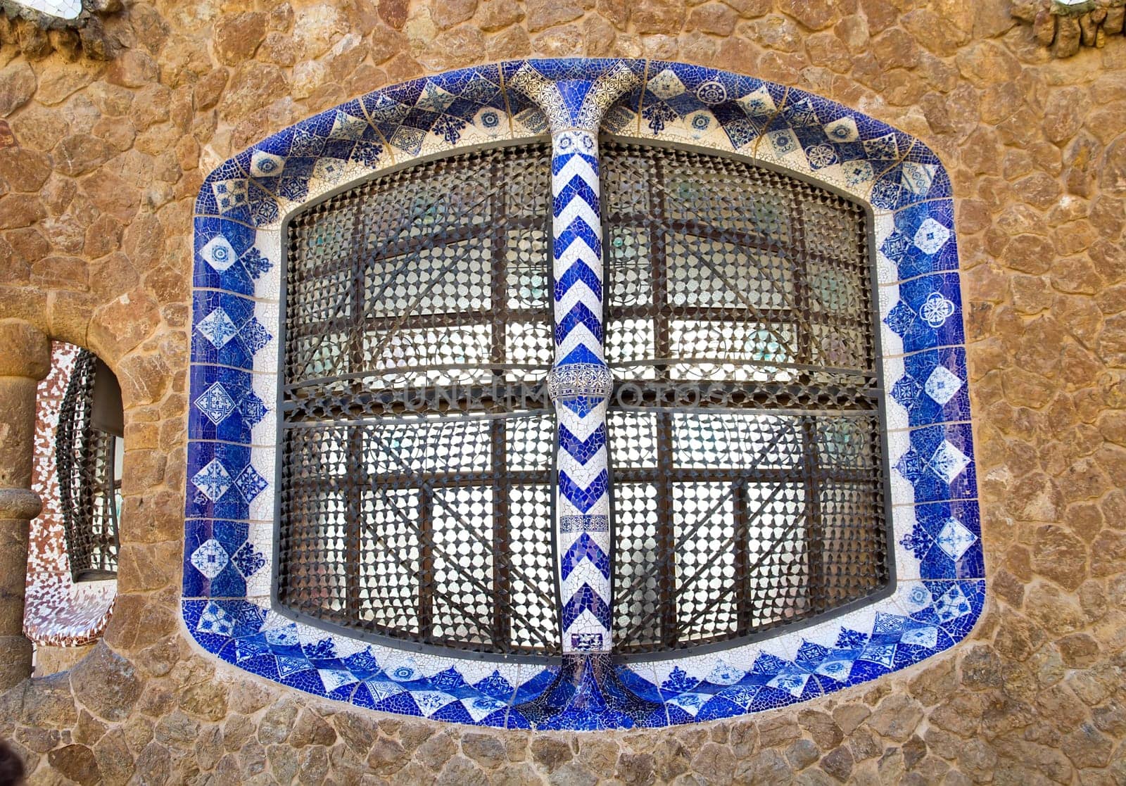 Window in the building designed by Antoni Gaudi, Barcelona Spain