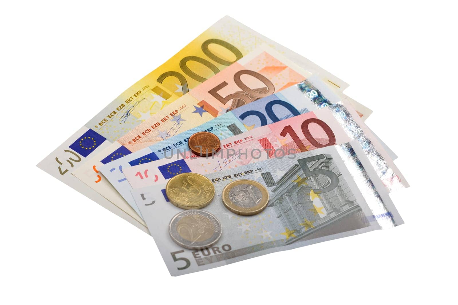 Euro banknotes banknotes and coins