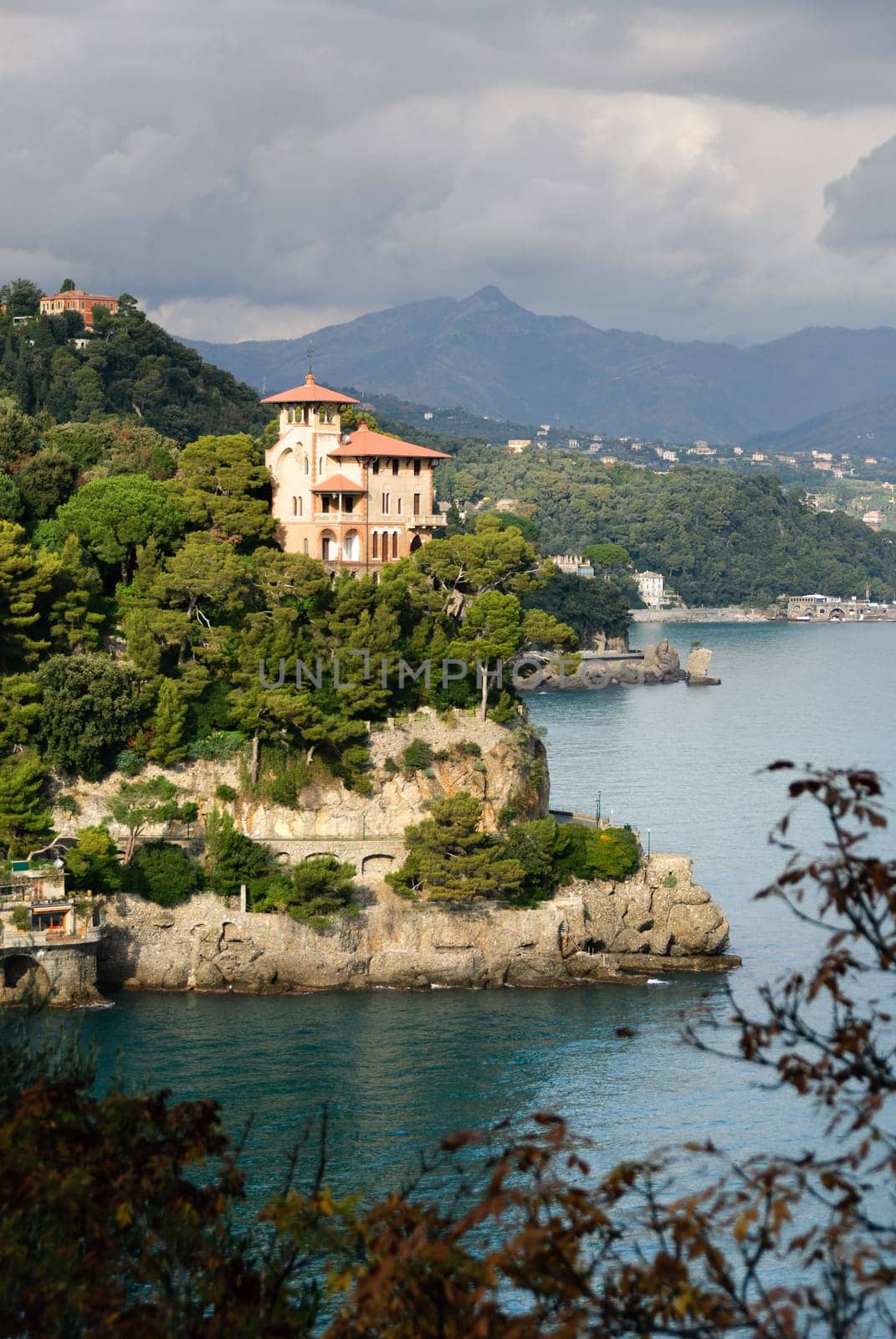castle on the sea in Portofino in Italy
