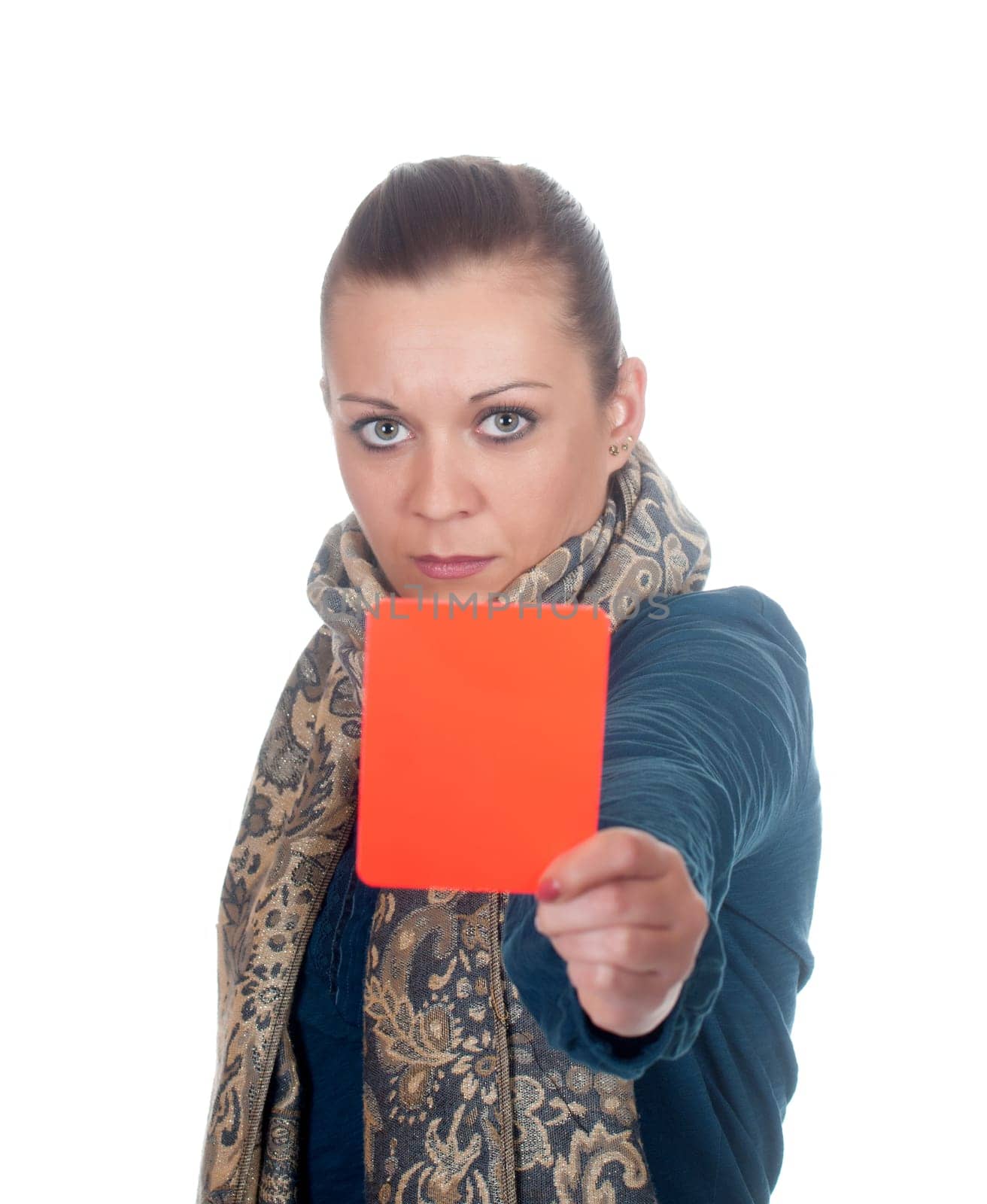 Young woman showing red card