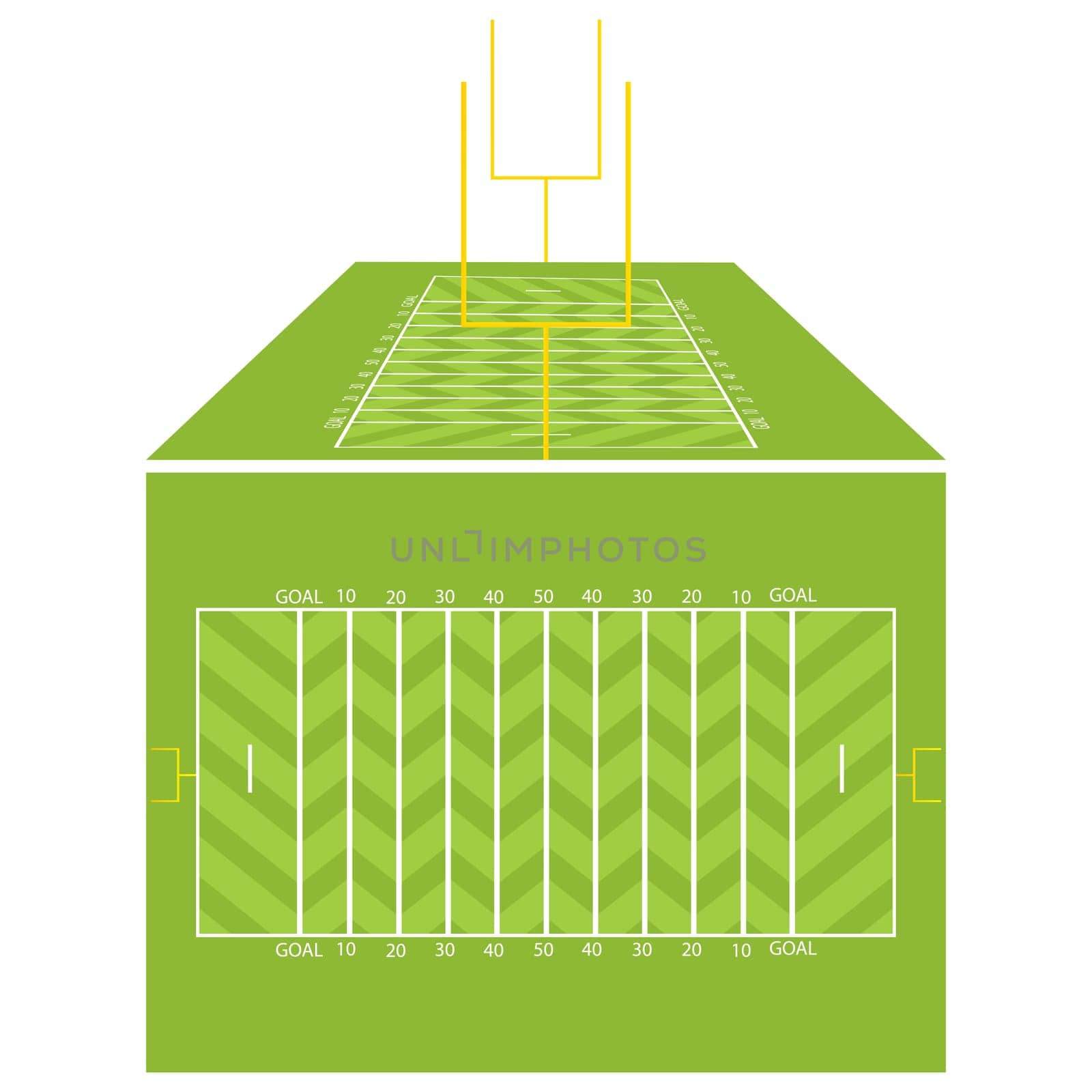 American football field view from above and perspective.