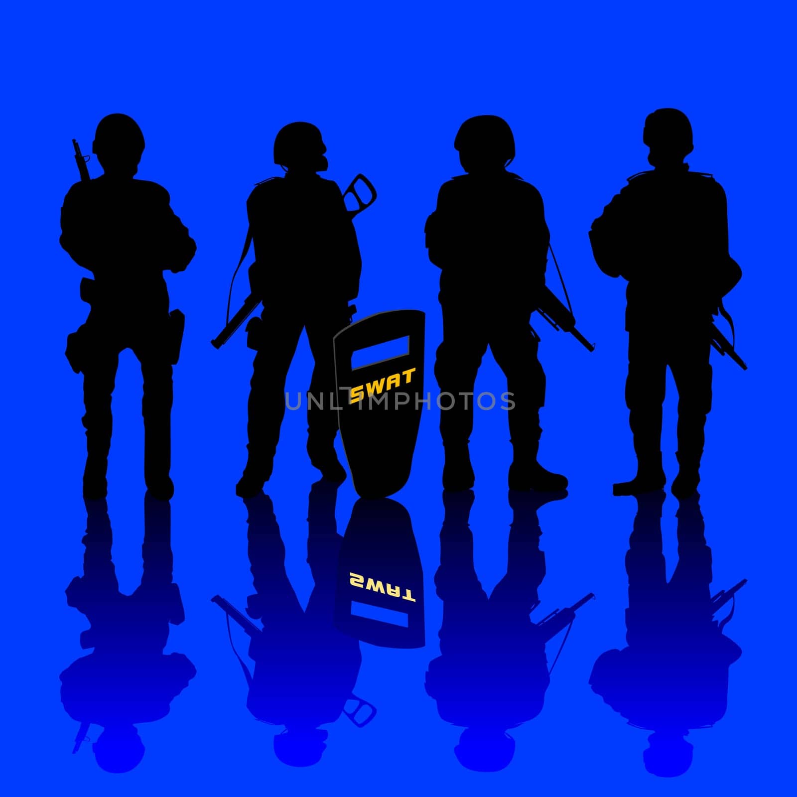 Anti terror police force armed and shielded. abstract art.