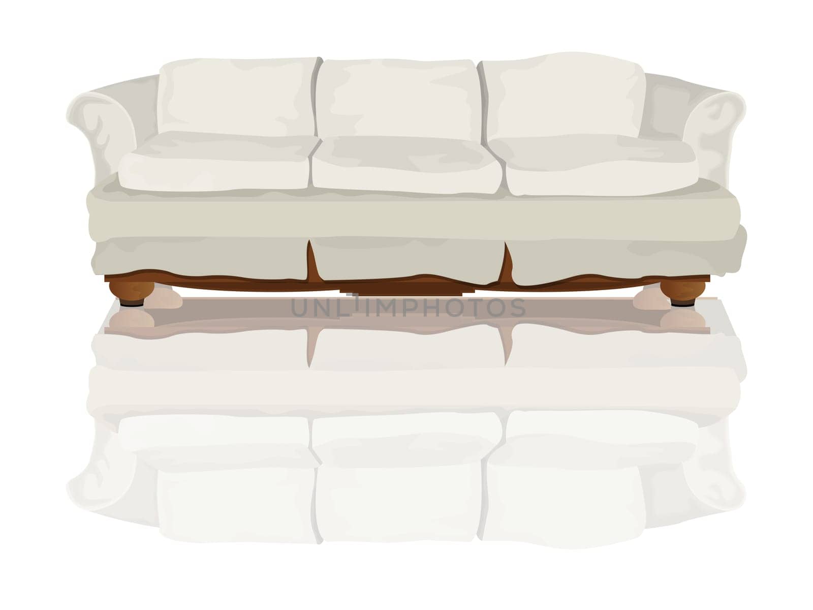 Couch or sofa and reflection drawing over white background
