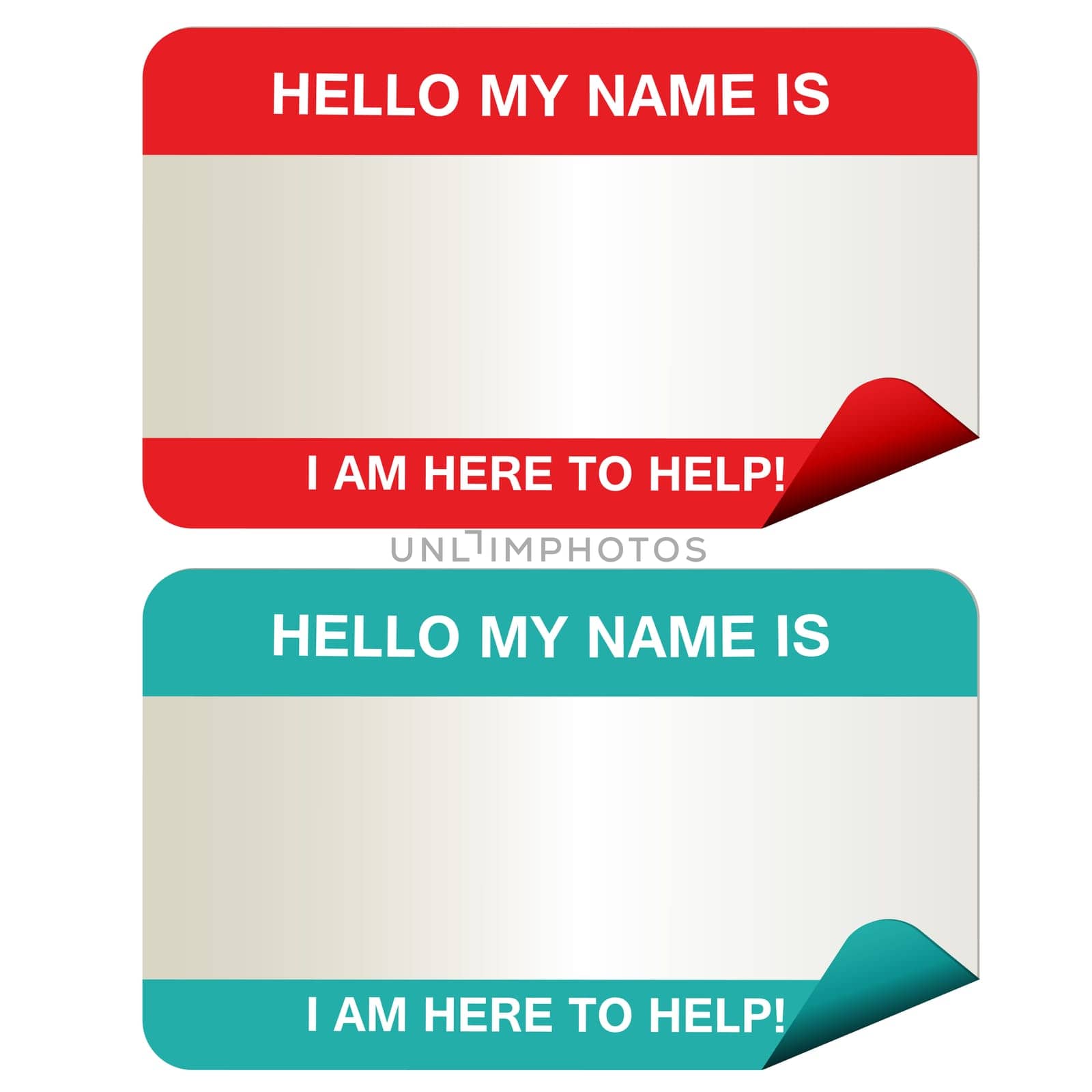 Name tags that say my name is... in red and green.