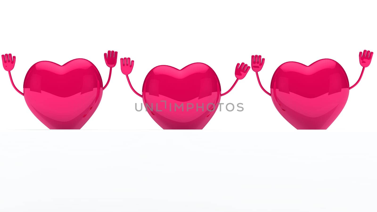 glossy pink valentine hearts wave behind wall