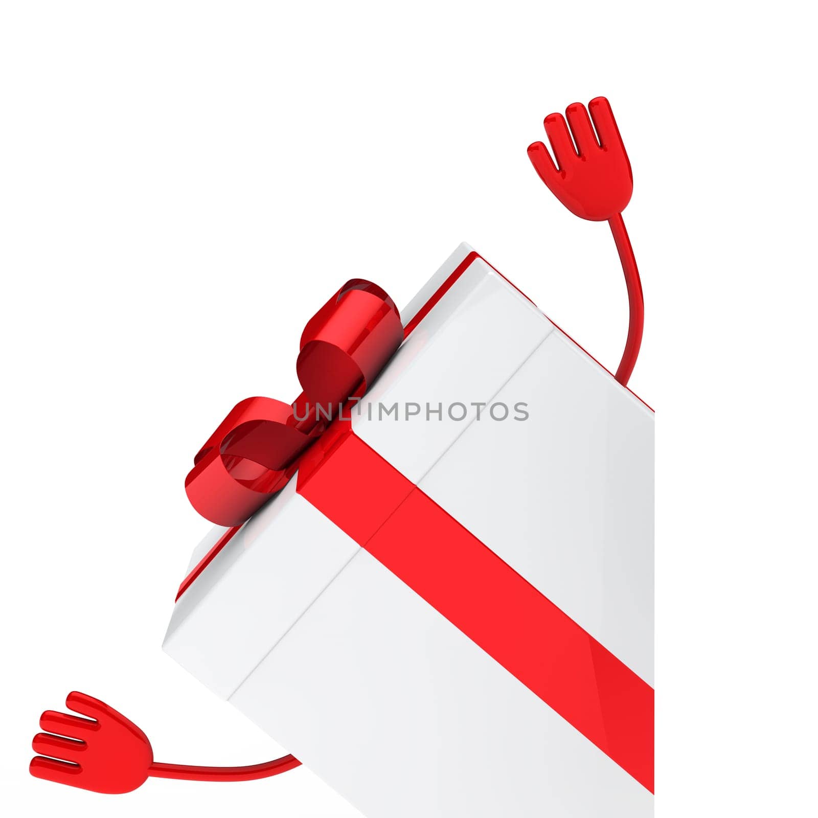 White gift box wave behind a wall