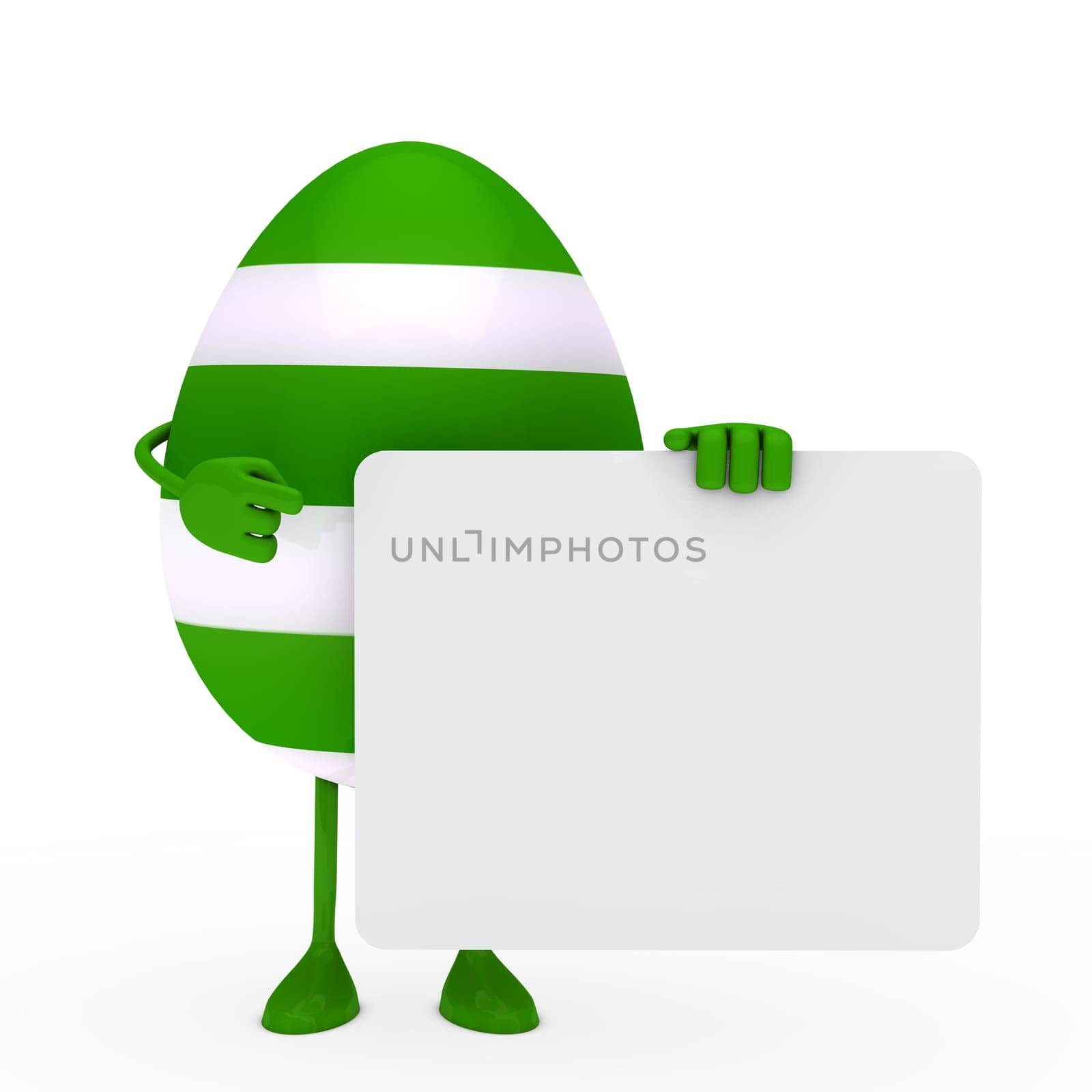 Green easter egg hold a white billboard