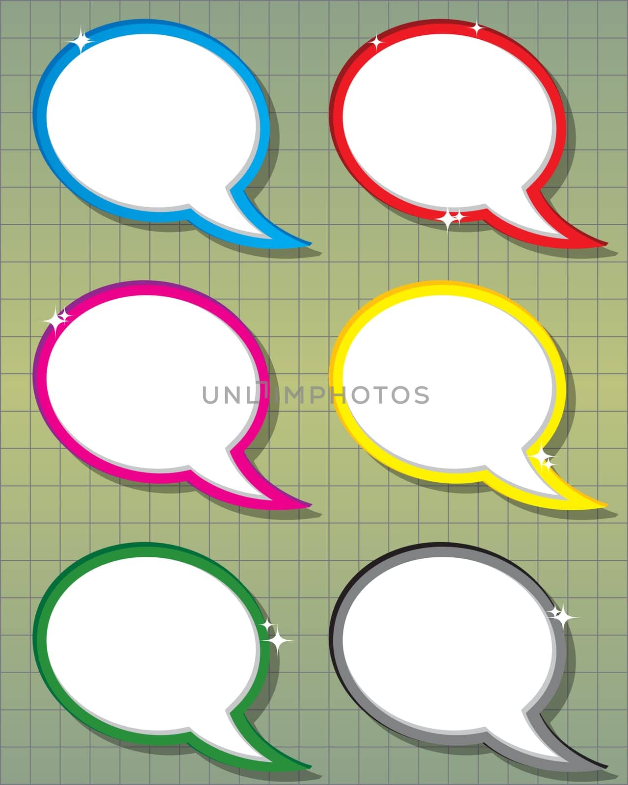 Speech bubbles, shiny glossy set in colors