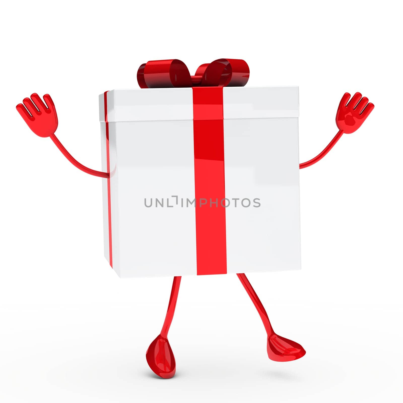 gift box with feet and hands wave