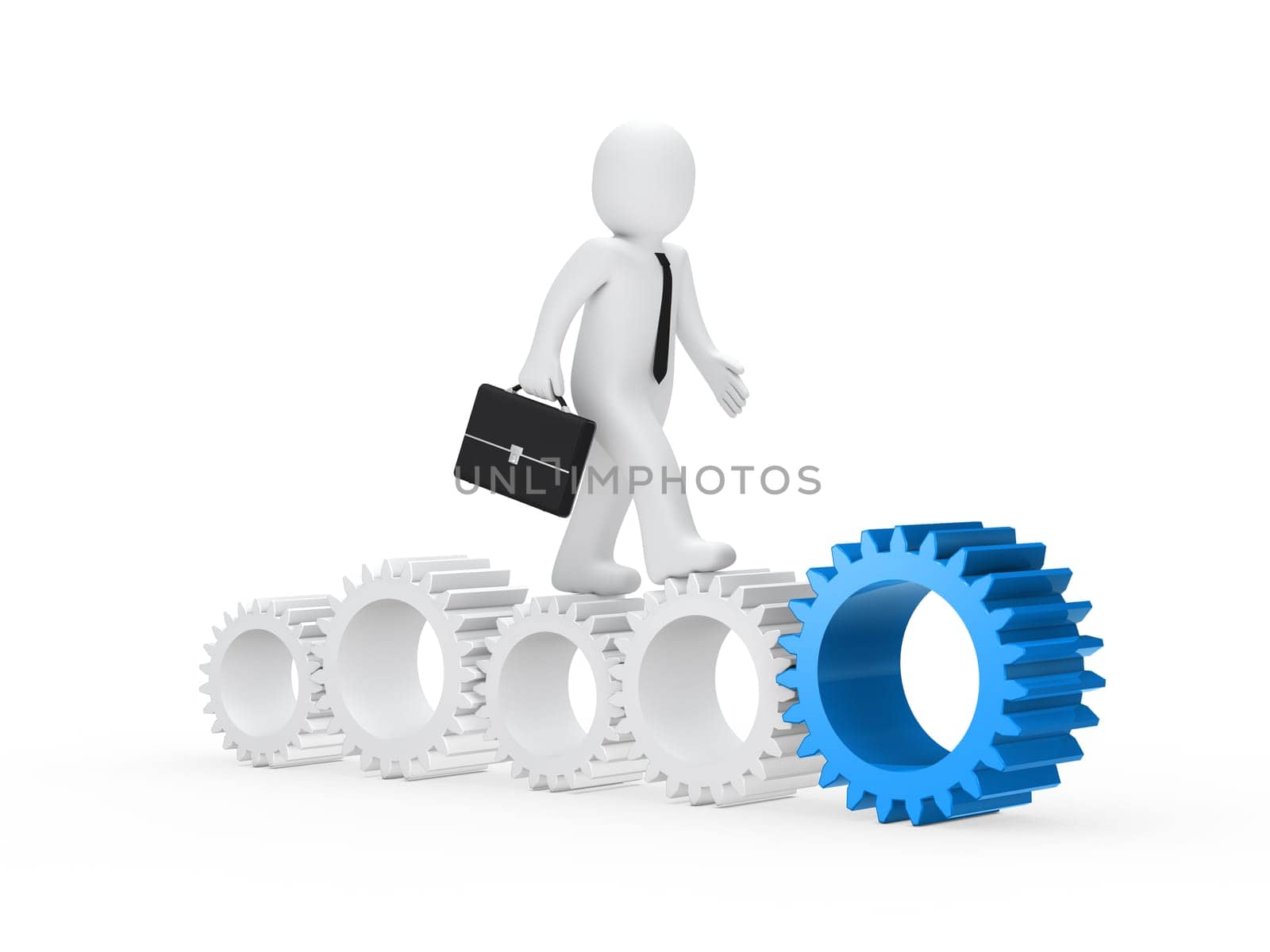 businessman with briefcase go on with gear