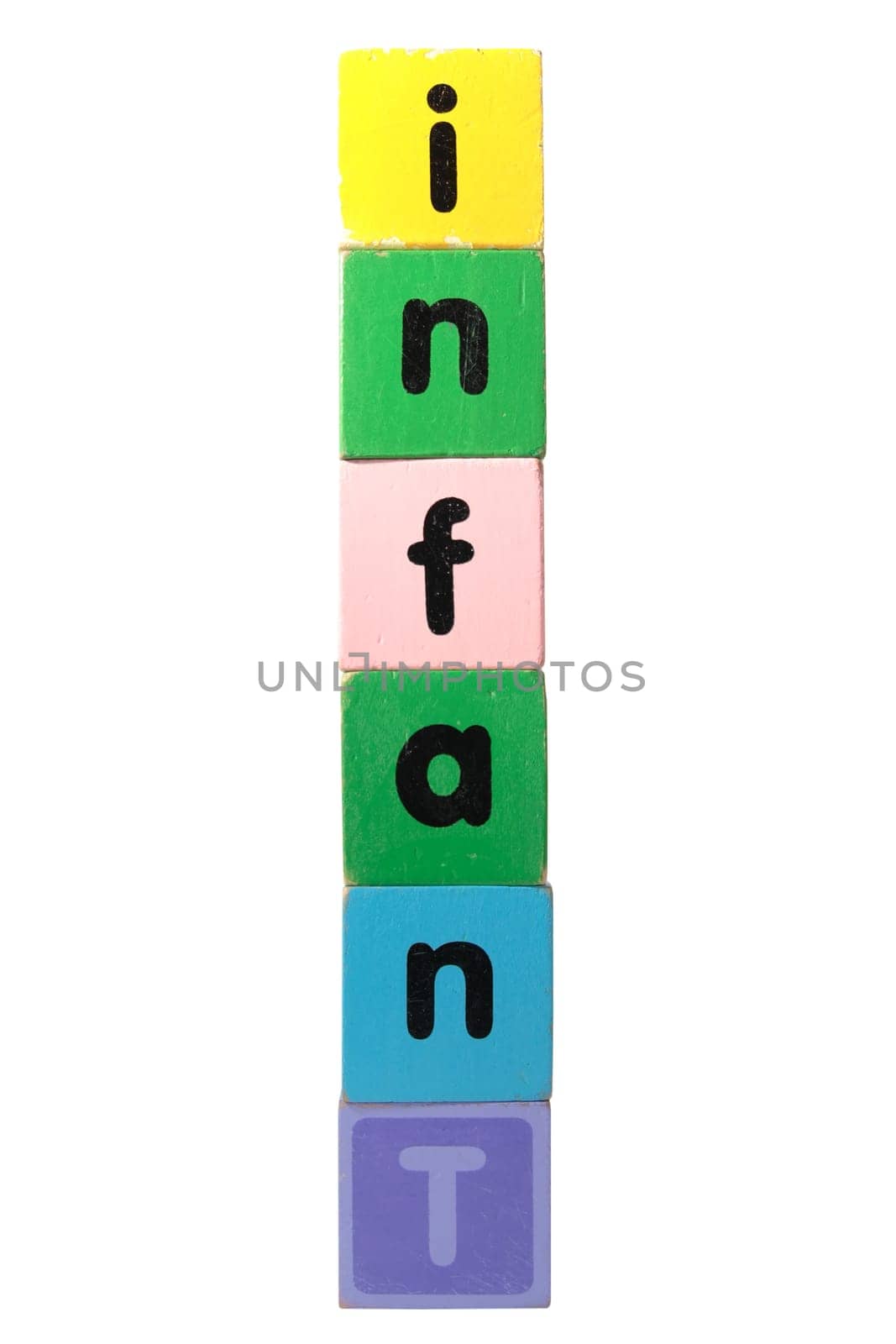 toy letters that spall infant against a white background with clipping path