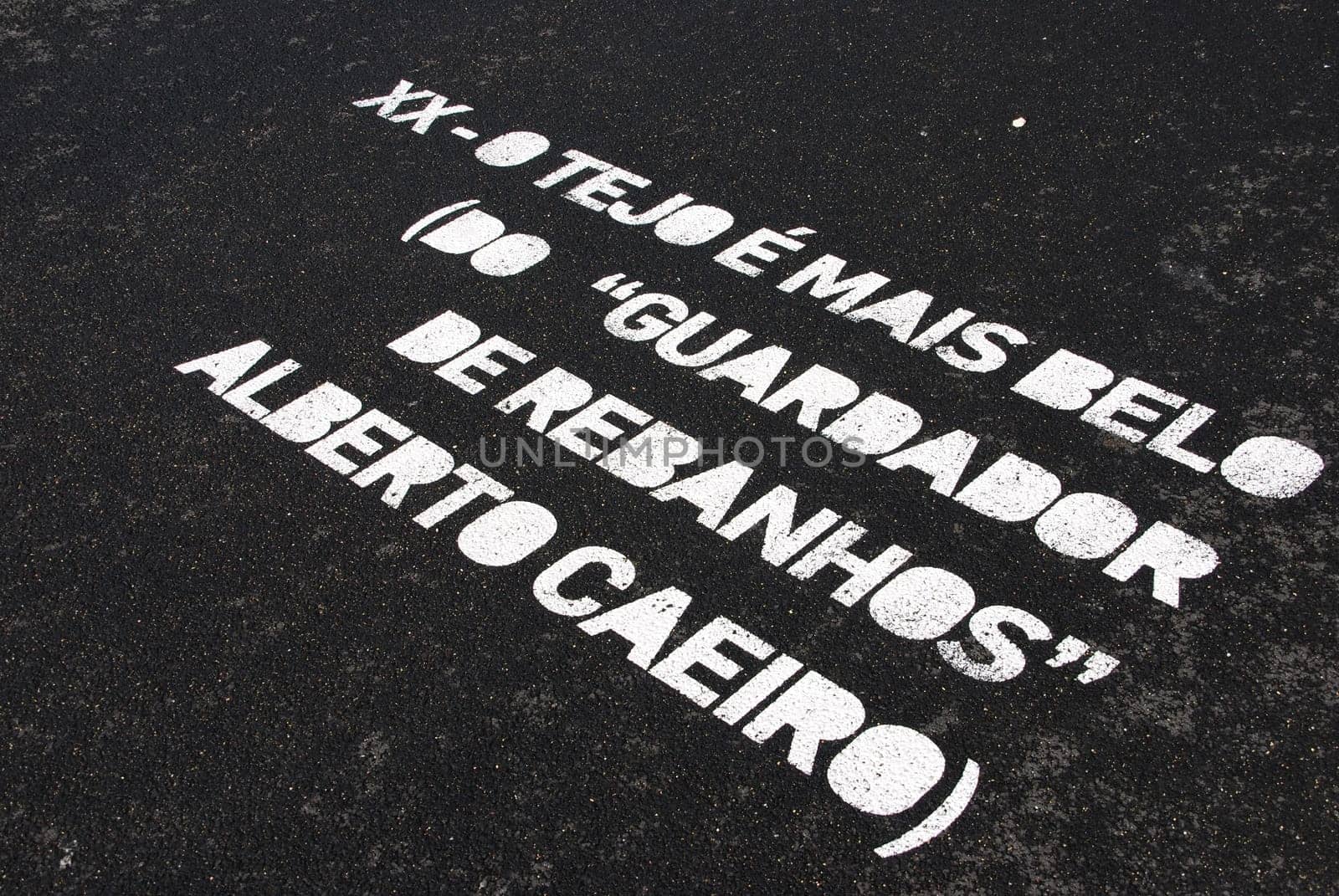 LISBON - MARCH 24: new leisure infrastructure along the Tagus river with a famous quote from Fernando Pessoa (Alberto Caeiro) on March 24, 2011 - Lisbon, Portugal
