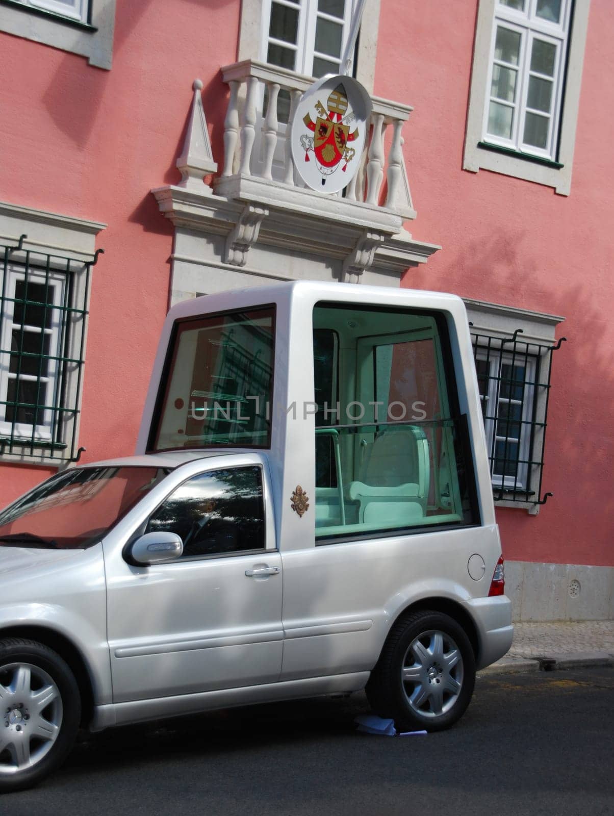 LISBON - MAY 11: 2010 Papamobil at Apostolic Nunciature waiting for Pope Benedict XVI, Joseph Alois Ratzinger is the 265th Pope, he succeeded Pope John Paul II on May 11, 2010 in Lisbon, Portugal.
