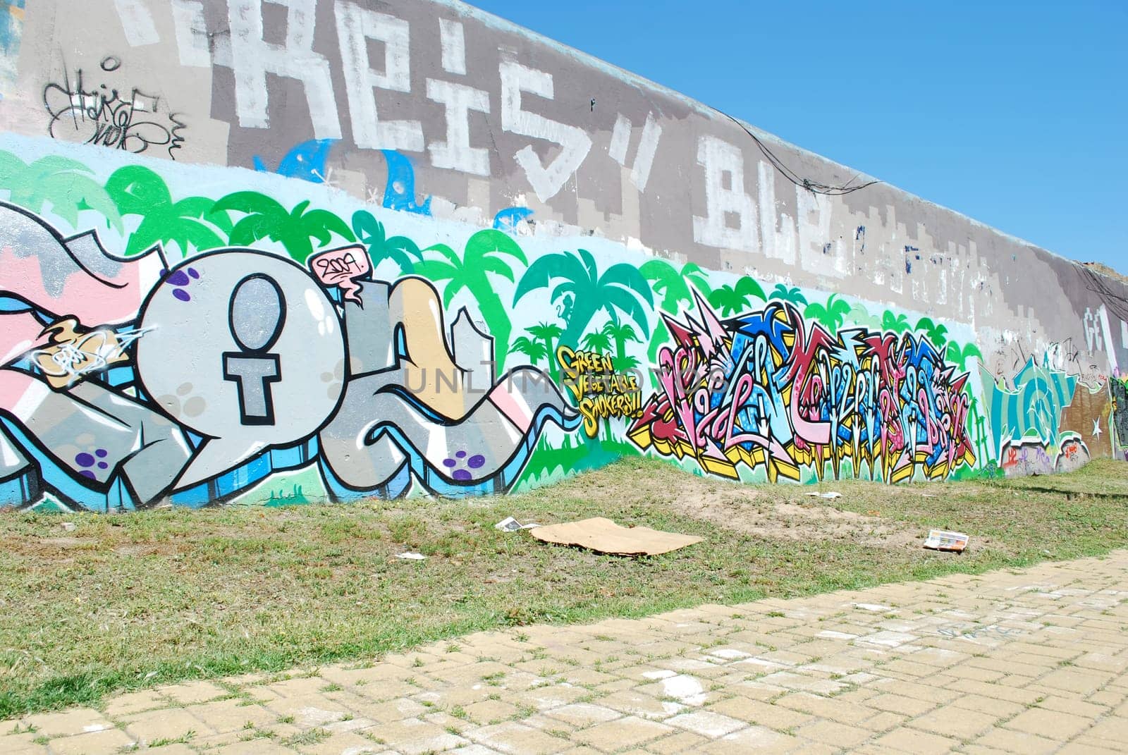 wall full of urban art on abandoned city places