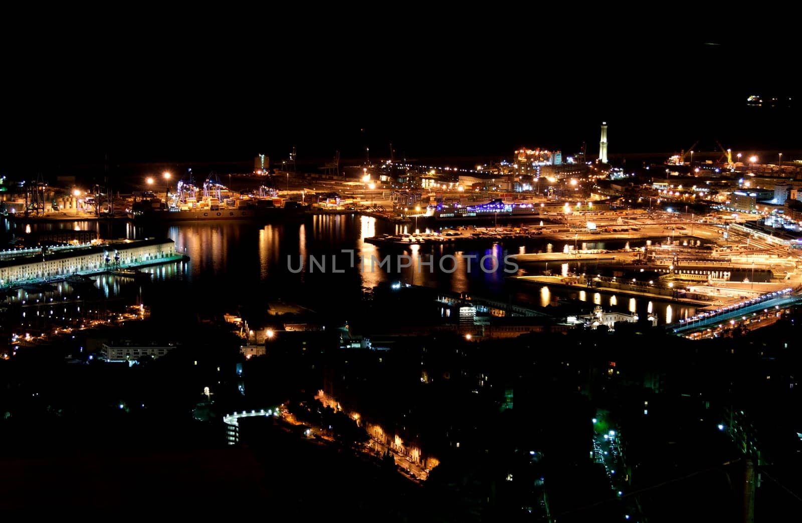Night view of the port of Genoa