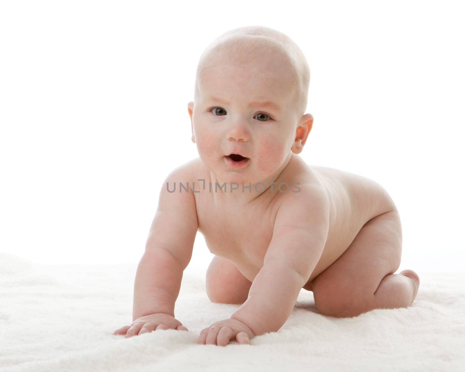 Sweet small baby on a white background.