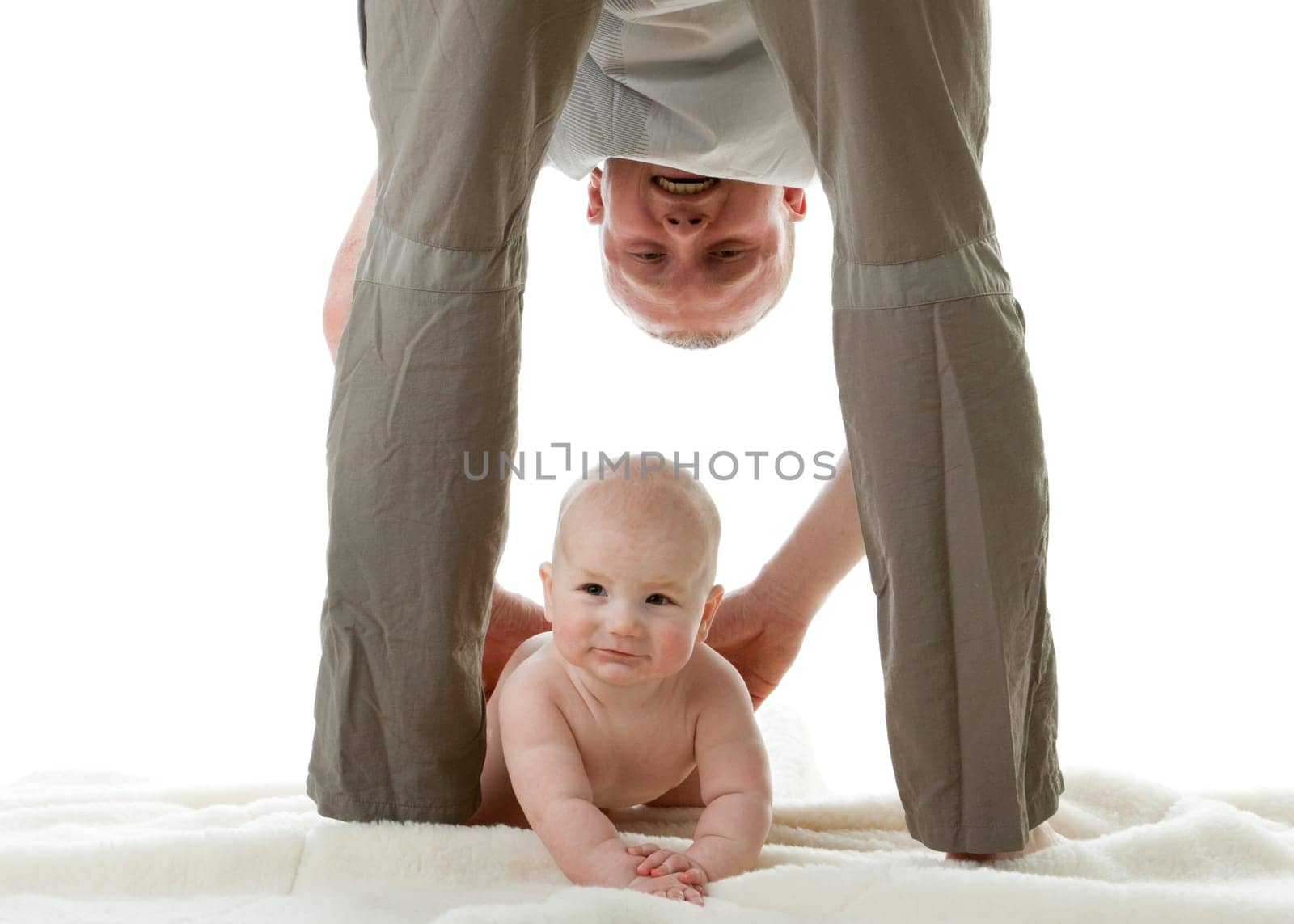 Happy family. Father and his sweet baby on a white background.