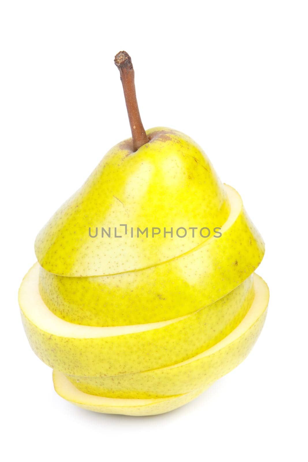 Fresh sliced pear on a white background. Close up.