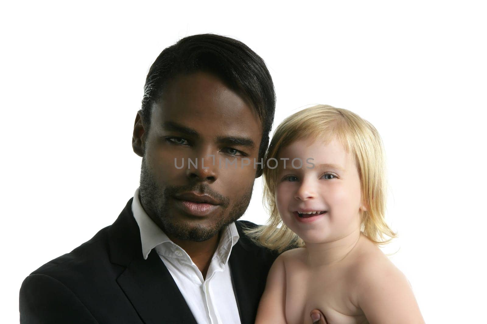 Multi ethnic racial family african father caucasian blond daughter portrait