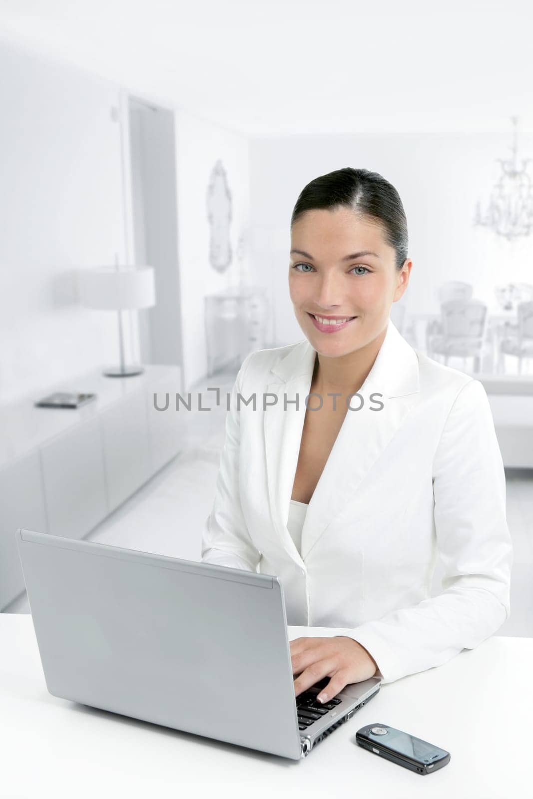 Modern businesswoman working at home with laptop computer