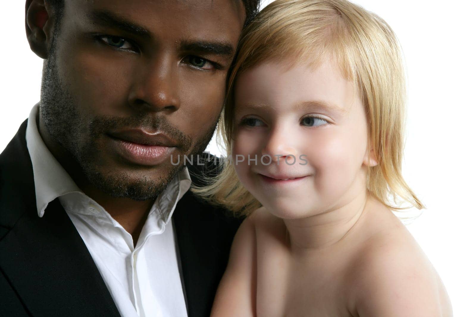 Multi ethnic racial family african father caucasian blond daughter portrait