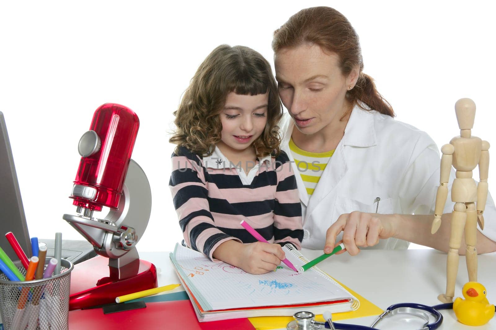 doctor natural sciences teaching pupil at school