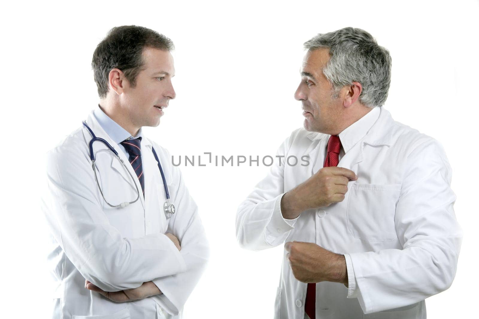doctors team talking expertise senior tie white background