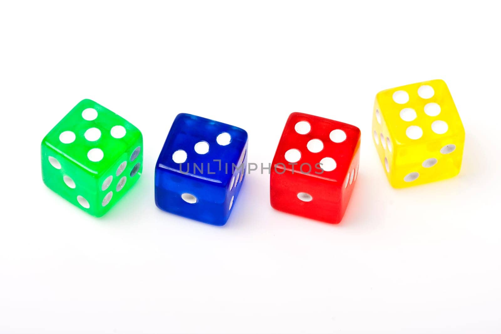 Four color of dice group object on the white background
