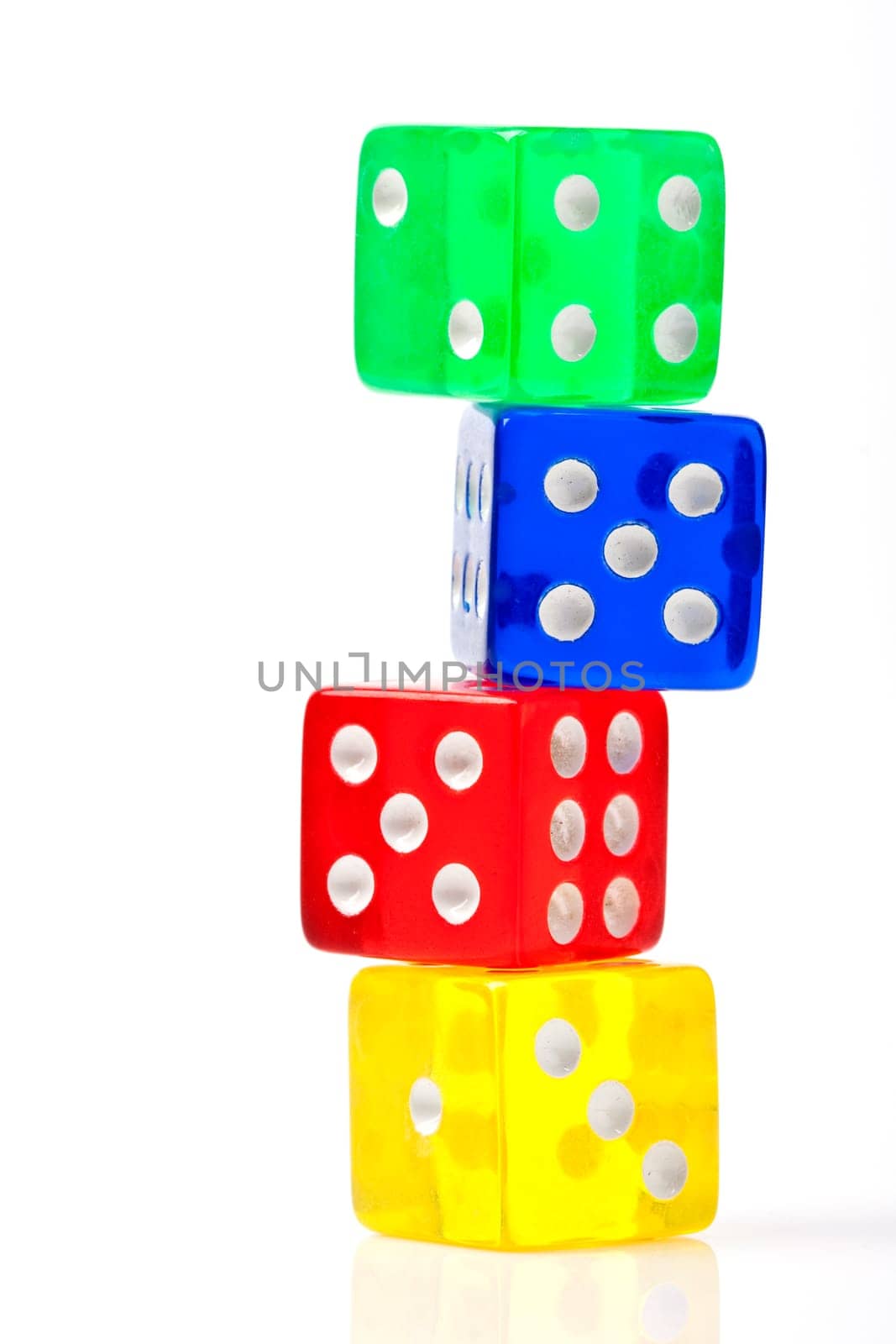 Colorful stack dices on the white background