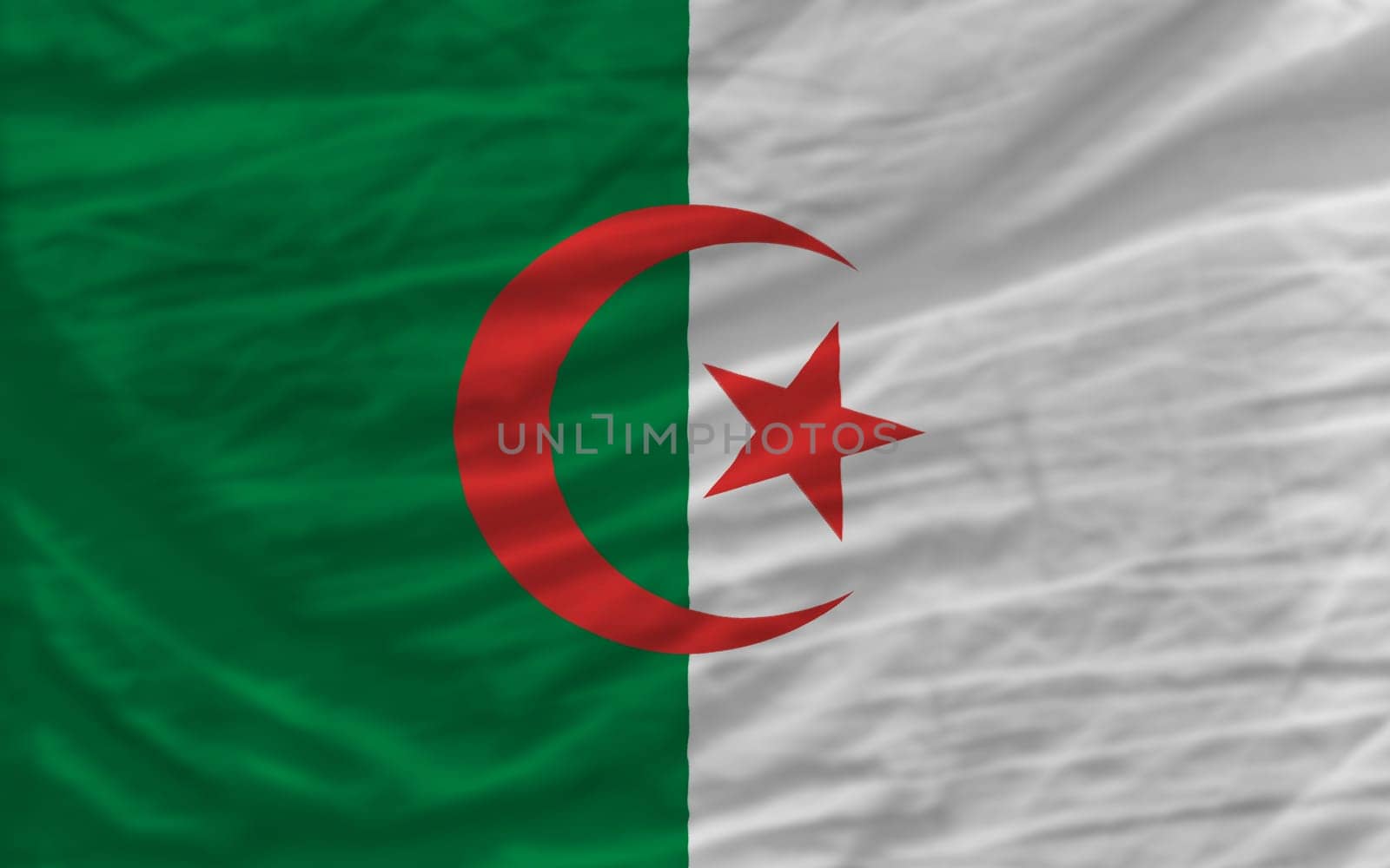 complete national flag of algeria covers whole frame, waved, crunched and very natural looking. It is perfect for background