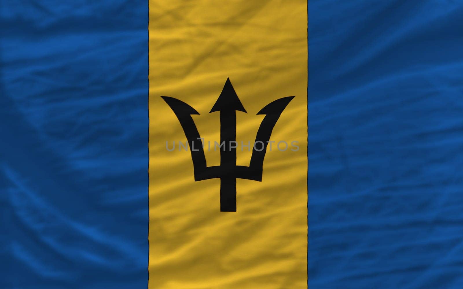 complete national flag of barbados covers whole frame, waved, crunched and very natural looking. It is perfect for background