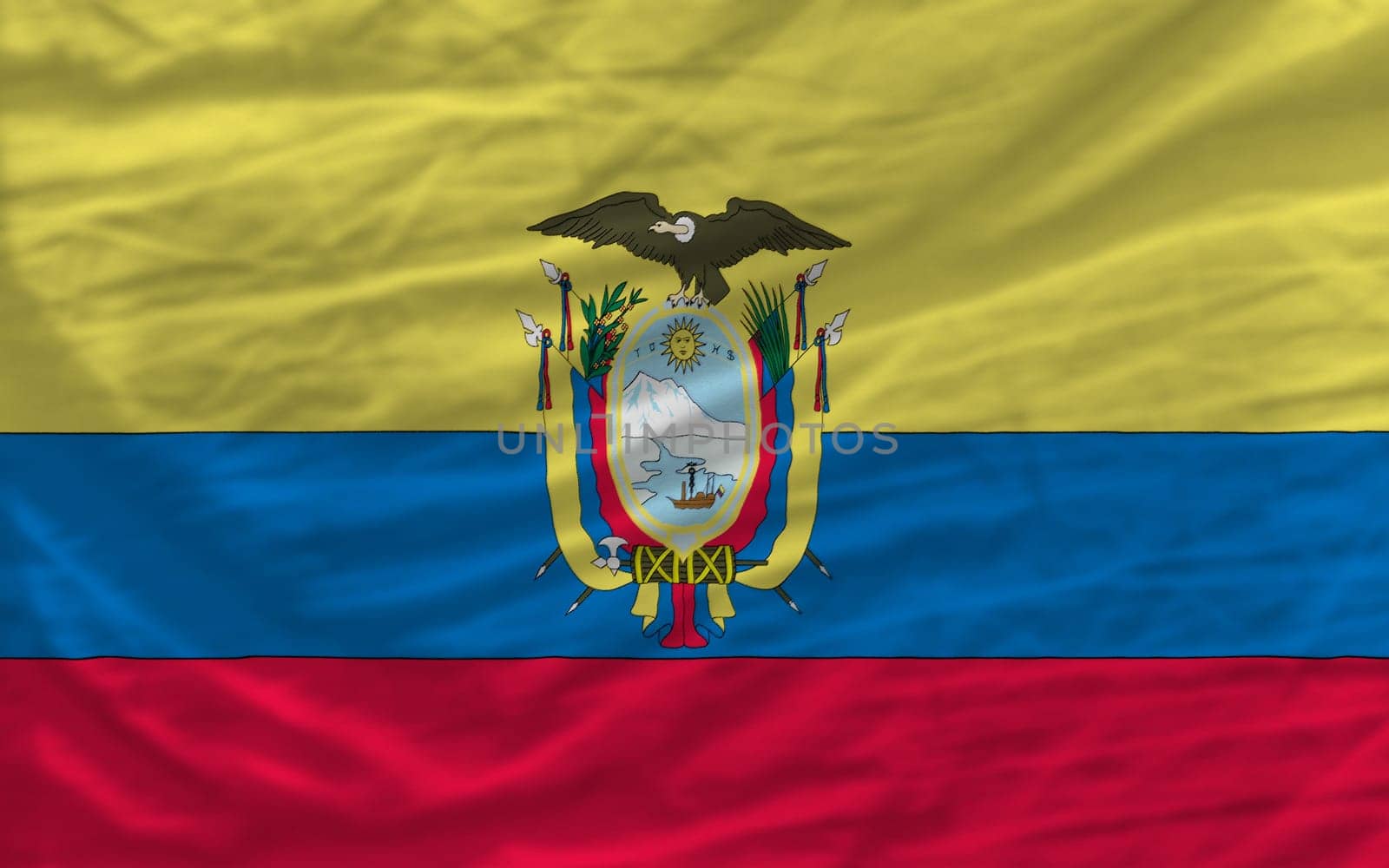 complete national flag of ecuador covers whole frame, waved, crunched and very natural looking. It is perfect for background