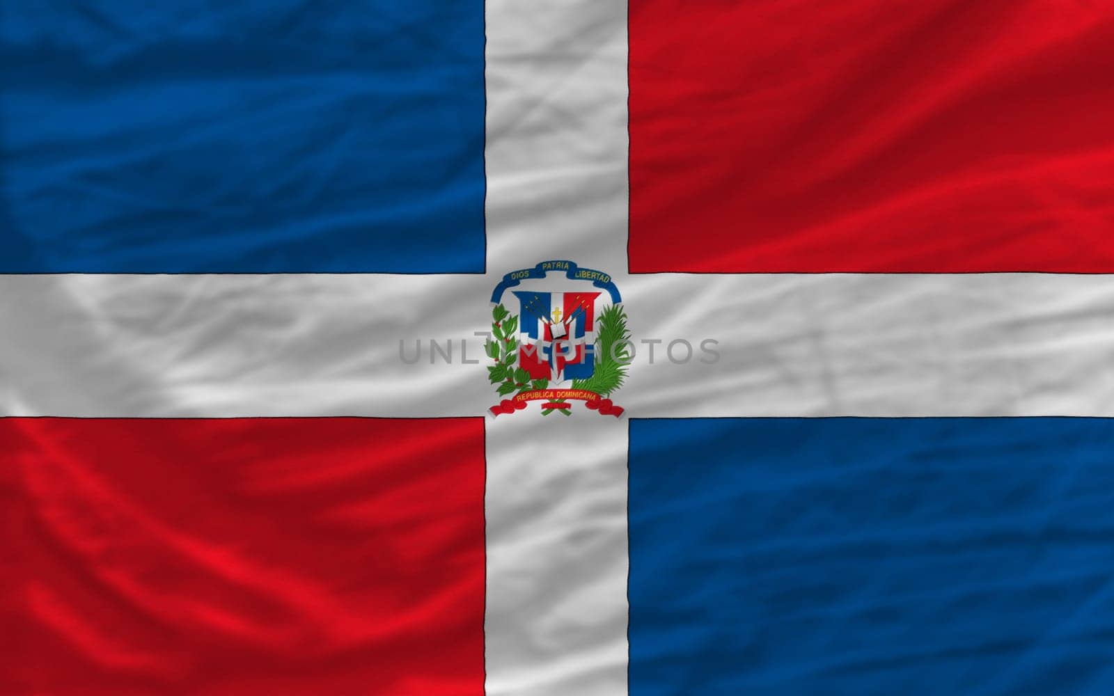 complete national flag of dominican covers whole frame, waved, crunched and very natural looking. It is perfect for background