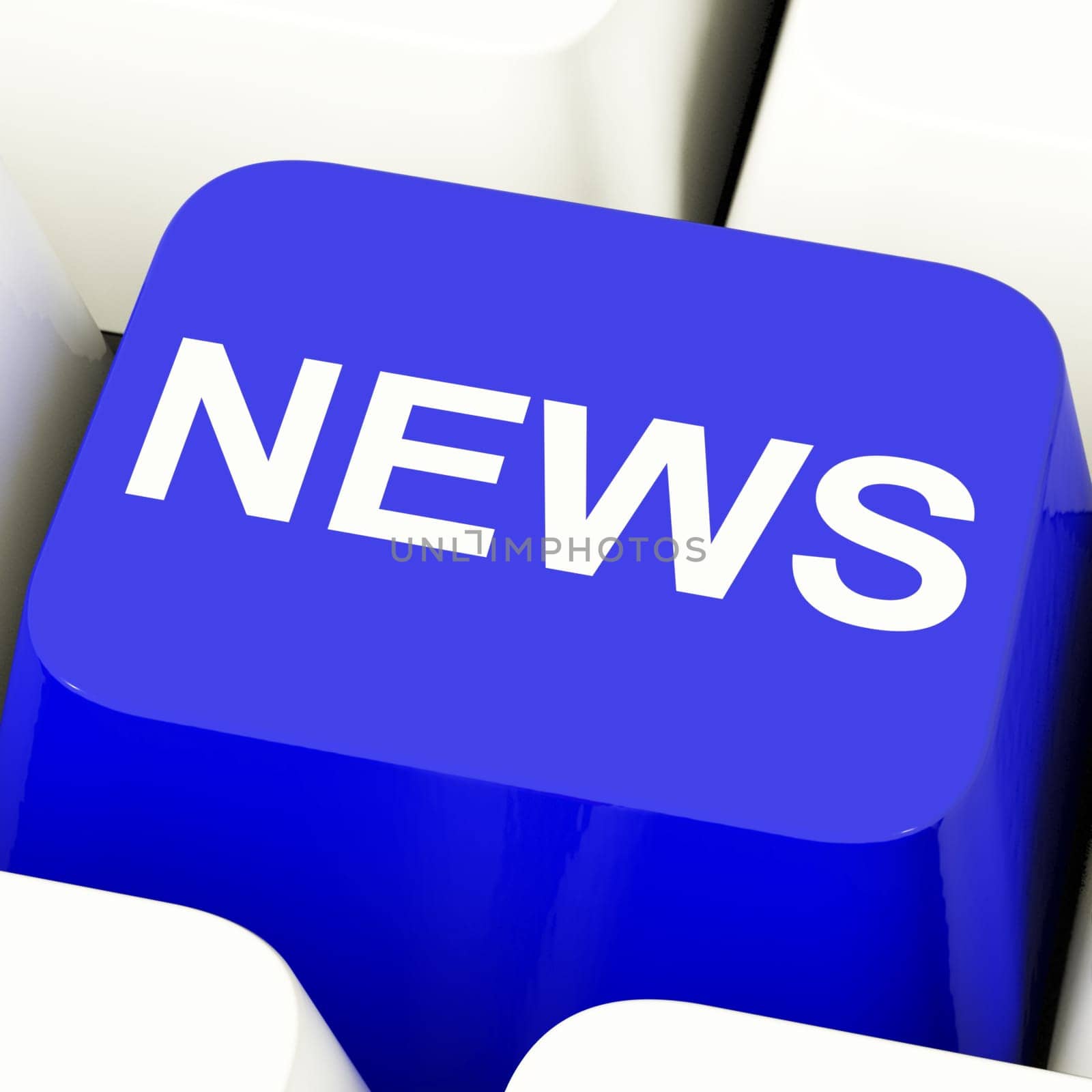 News Computer Key In Blue Showing Media And Info