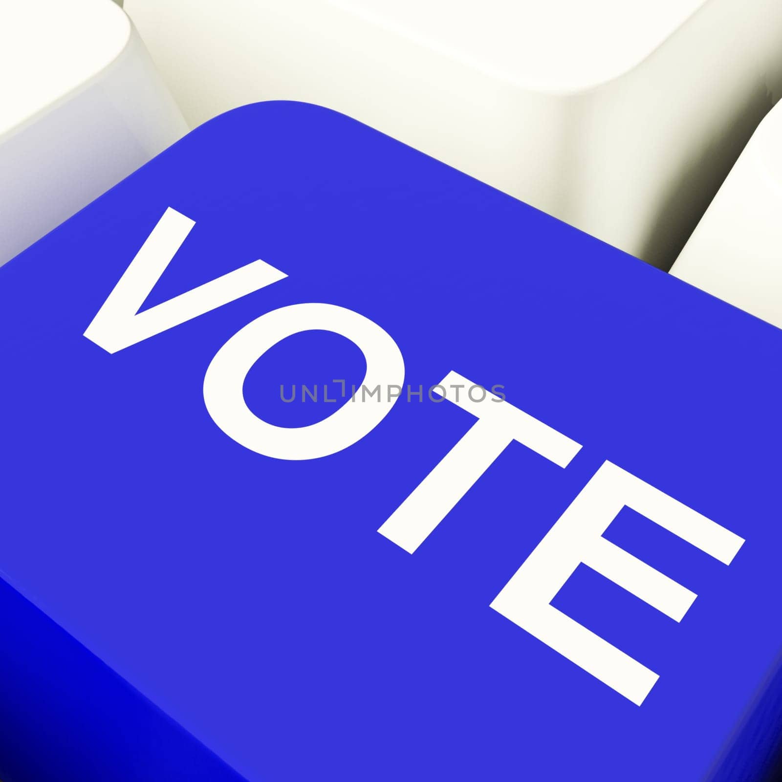 Vote Computer Key In Blue Showing Options Or Choice