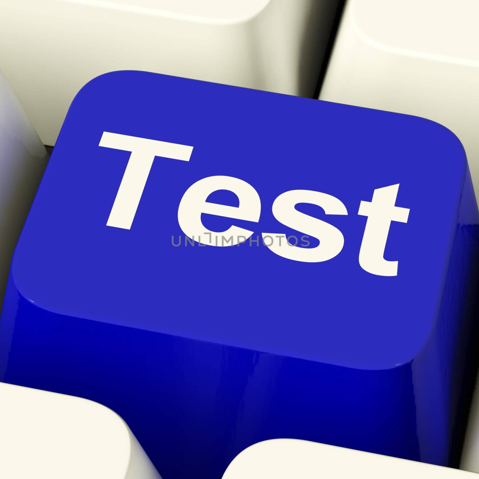 Test Computer Key In Blue Showing Quizes Or Online Questionnaire